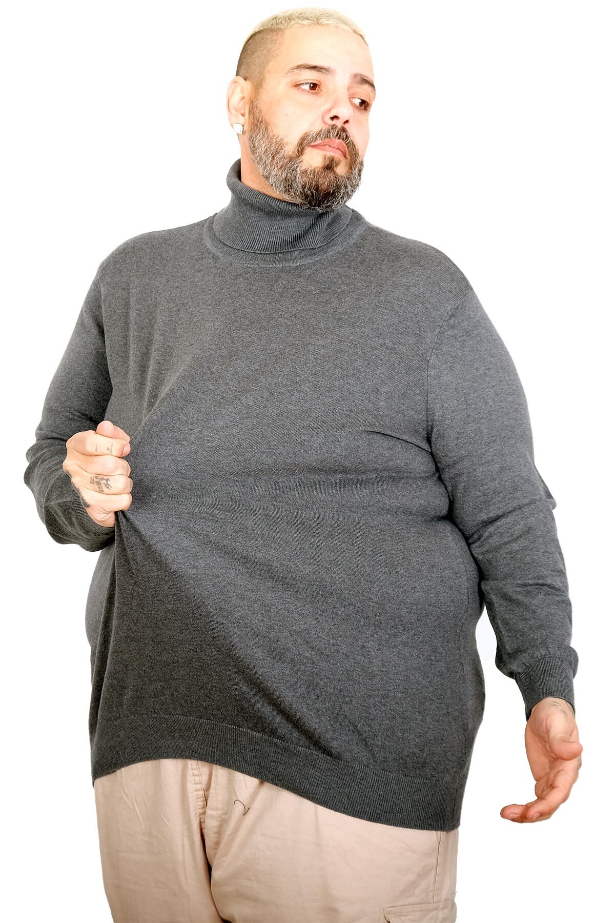 ModeXL Mode XL Büyük Beden Erkek Balıkçı Yaka Kazak 22205 K.GRI görsel 4
