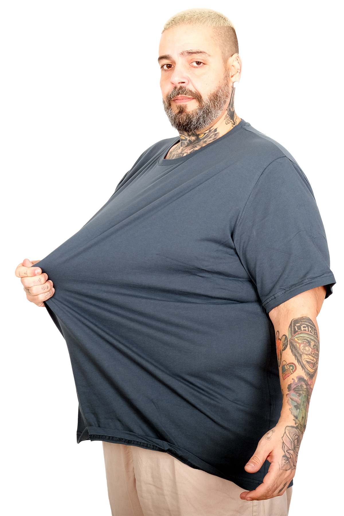 ModeXL Büyük Beden Erkek Bisiklet Yaka Basic T-Shirt %100 Pamuk 20031 PETROL YESİLİ görsel 3