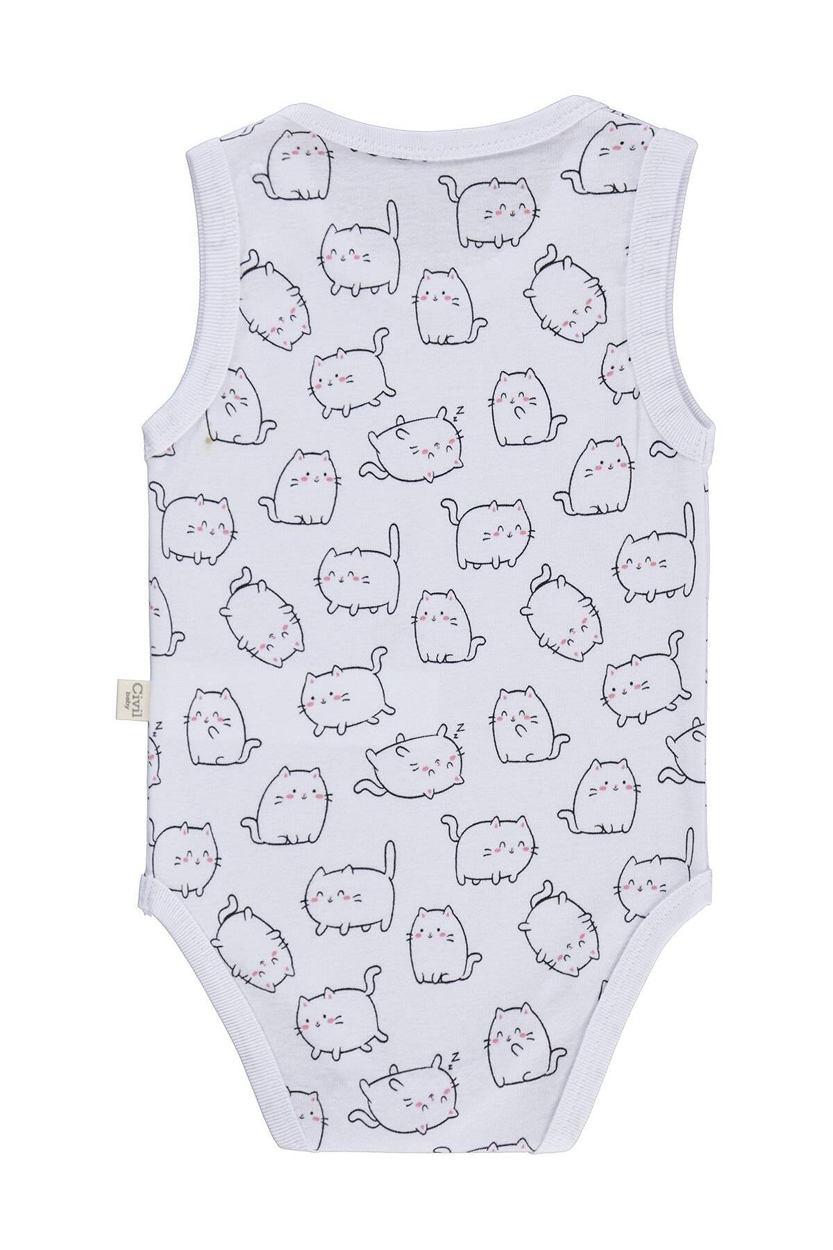 Civil Baby Kedi Empirmeli 3 Lü 0-36 Ay Çıtçıtlı Badi - Beyaz fotoğrafı 4 (önizleme)