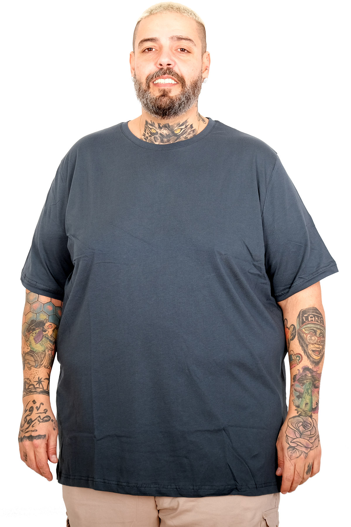 ModeXL Büyük Beden Erkek Bisiklet Yaka Basic T-Shirt %100 Pamuk 20031 PETROL YESİLİ görsel 2