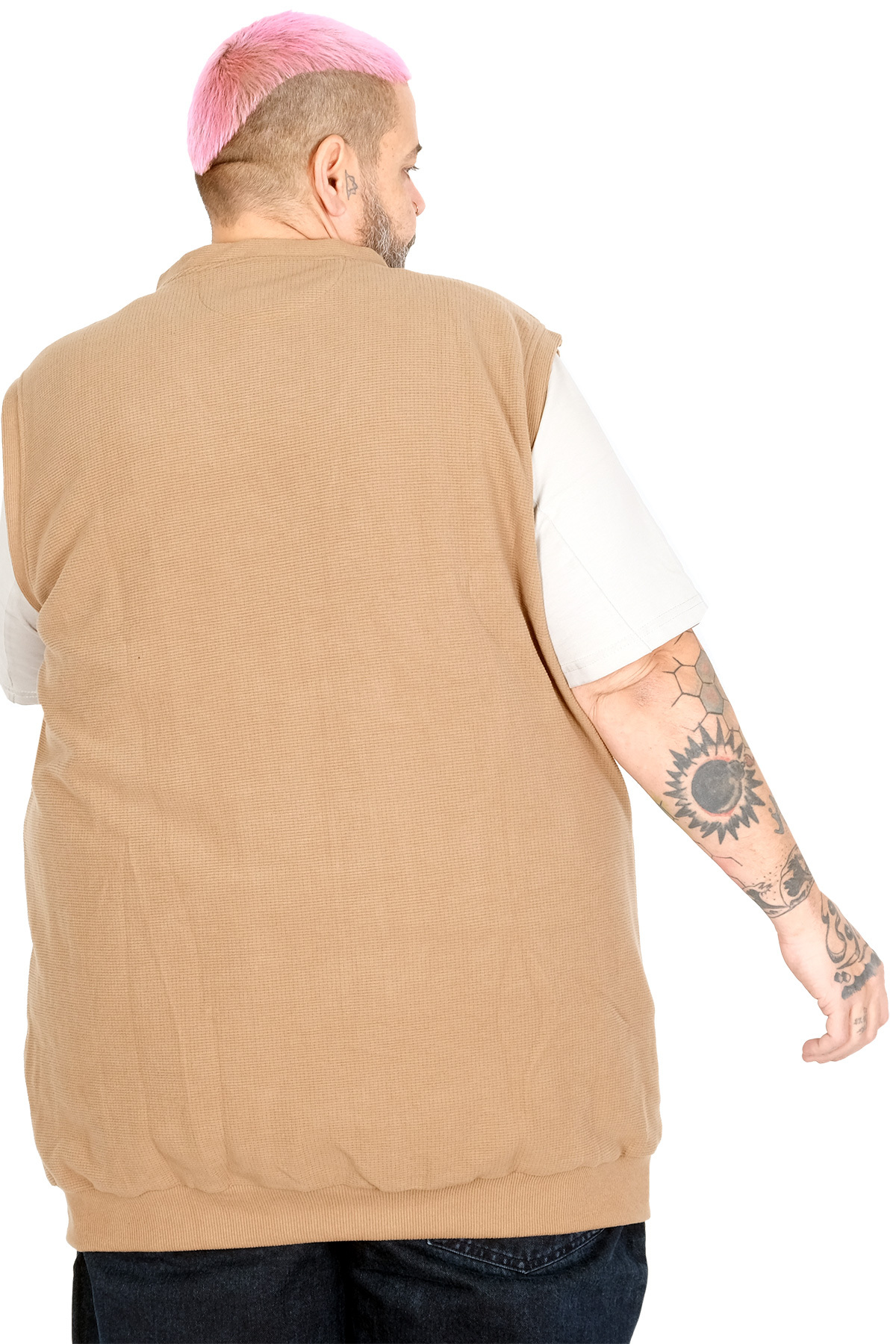ModeXL Mode XL Büyük Beden Erkek Düğmeli Selanik Yelek 20545 SUTLU KAHVE görsel 5
