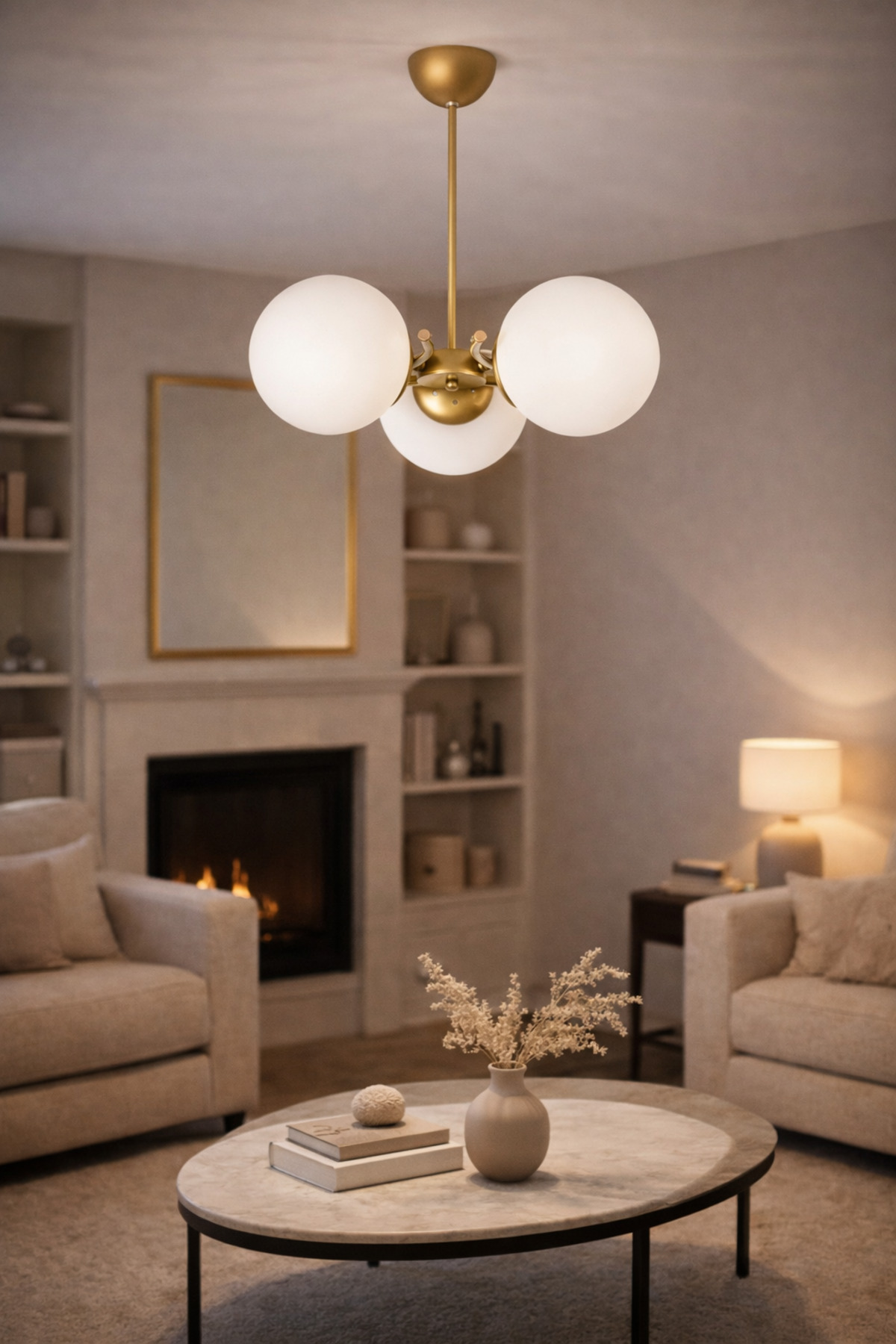 Mihri Modern Design Living Room Dining Room Kitchen Aged Color White Glass Pendant 3-Piece Chandelier