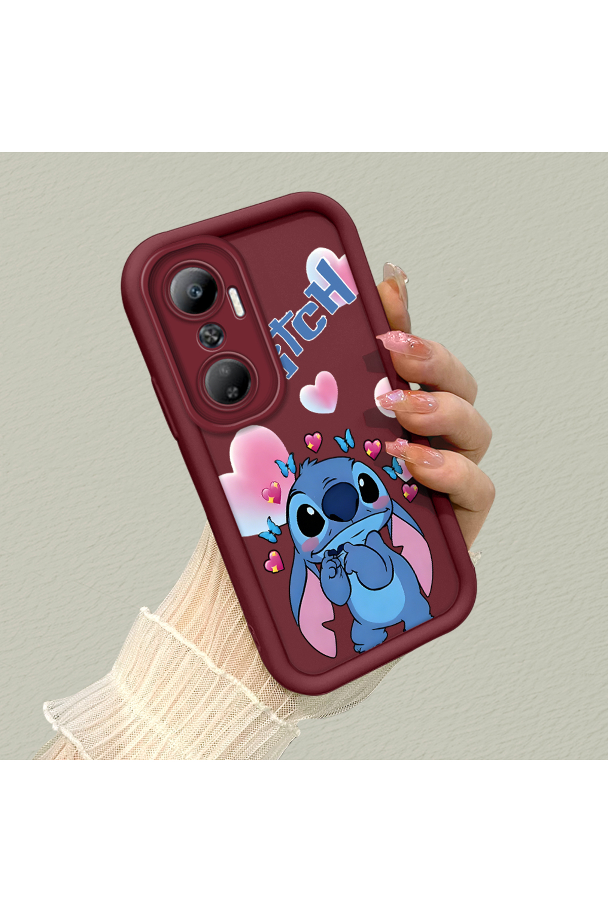 Infinix Hot 20 Compatible Burgundy Silicone Shockproof Lens Protected Stitch Pattern Case