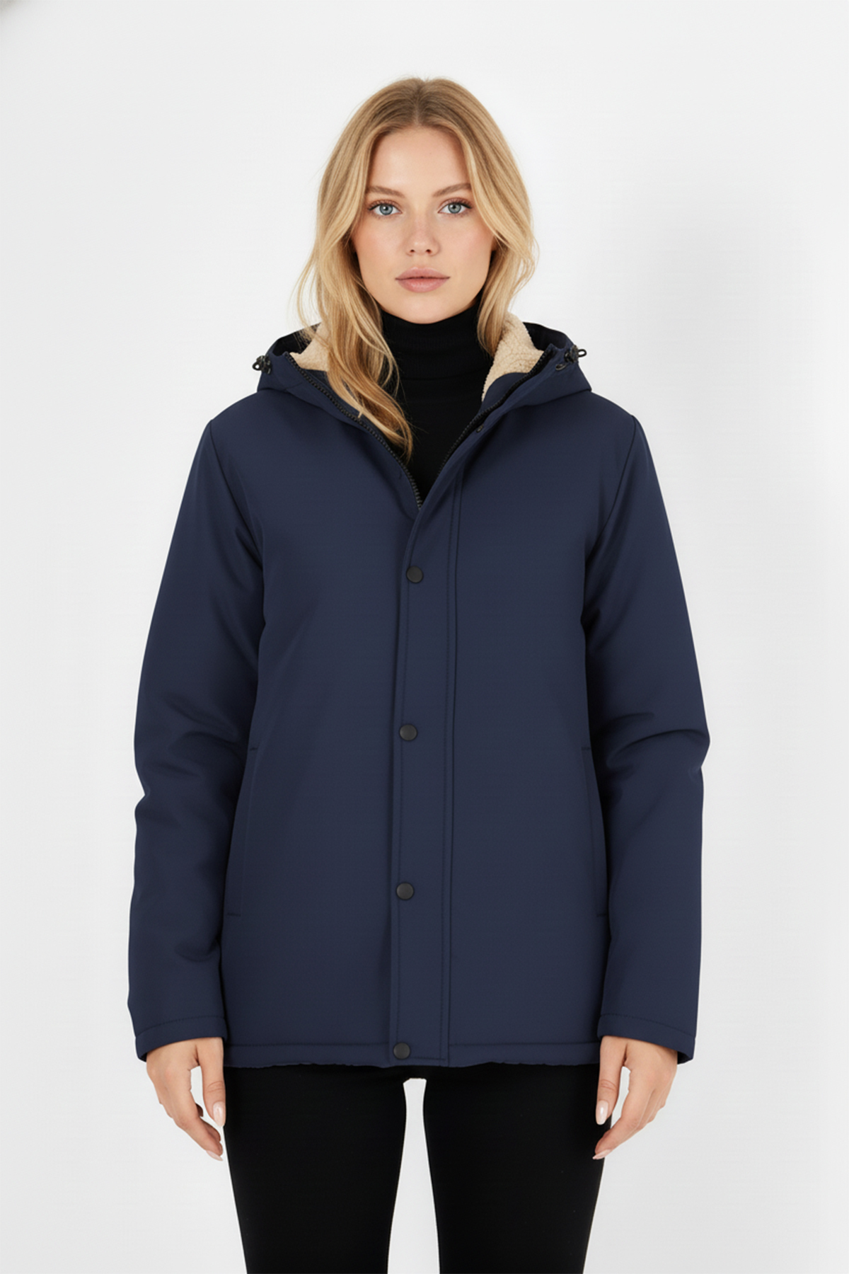 QAWWA  Kadın İçi Kürklü Su ve Rüzgar Geçirmez Kapüşonlu Parka & Mont & Kaban