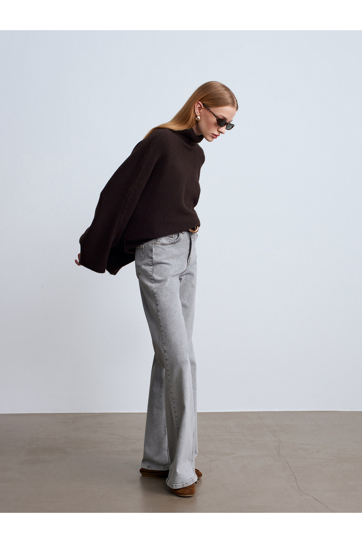 Dilvin  10817 Yün Karışımlı Yarasa Kol Kazak-Koyu Kahve - Görsel 4