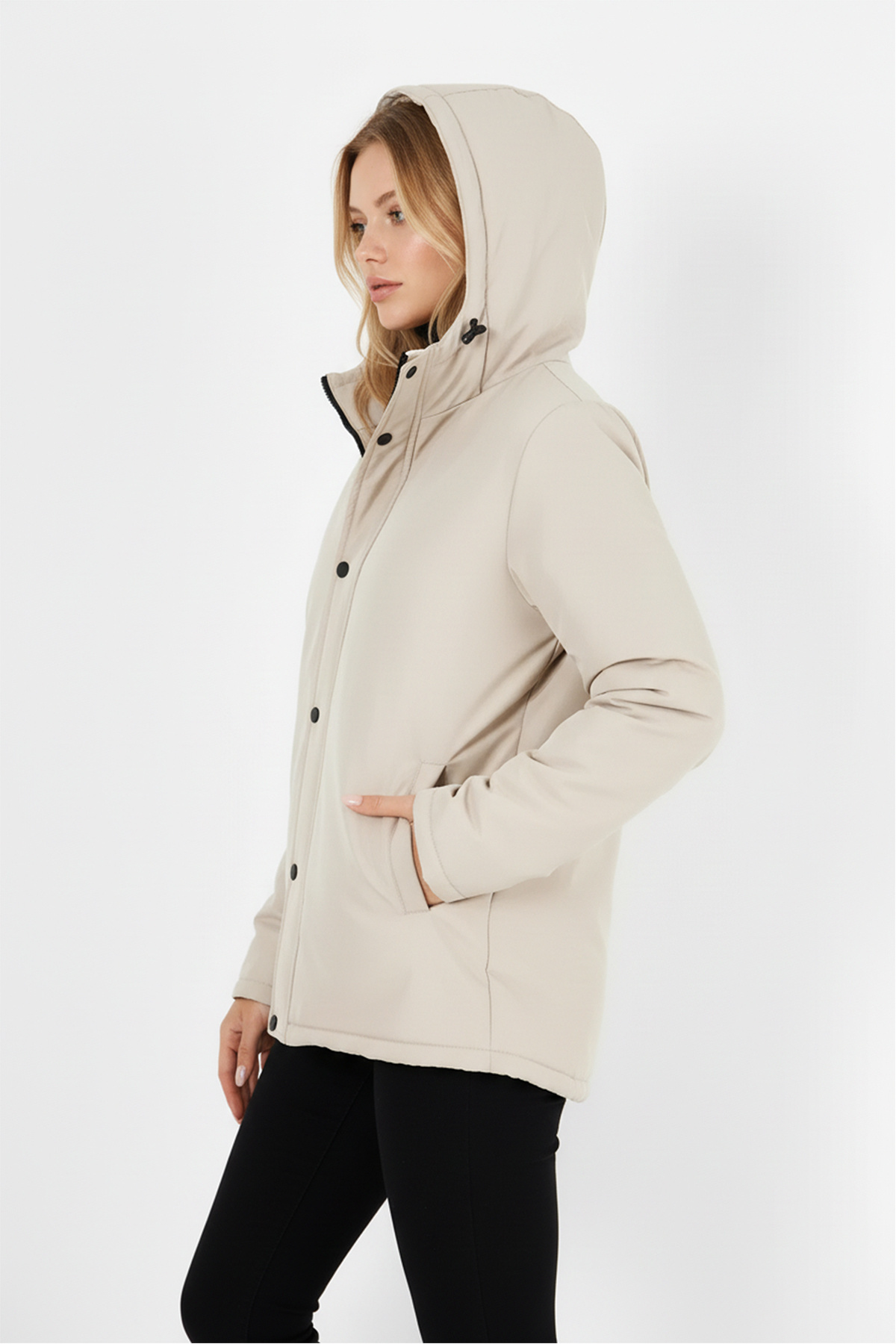 QAWWA  Kadın İçi Kürklü Su ve Rüzgar Geçirmez Kapüşonlu Parka & Mont & Kaban - Görsel 4