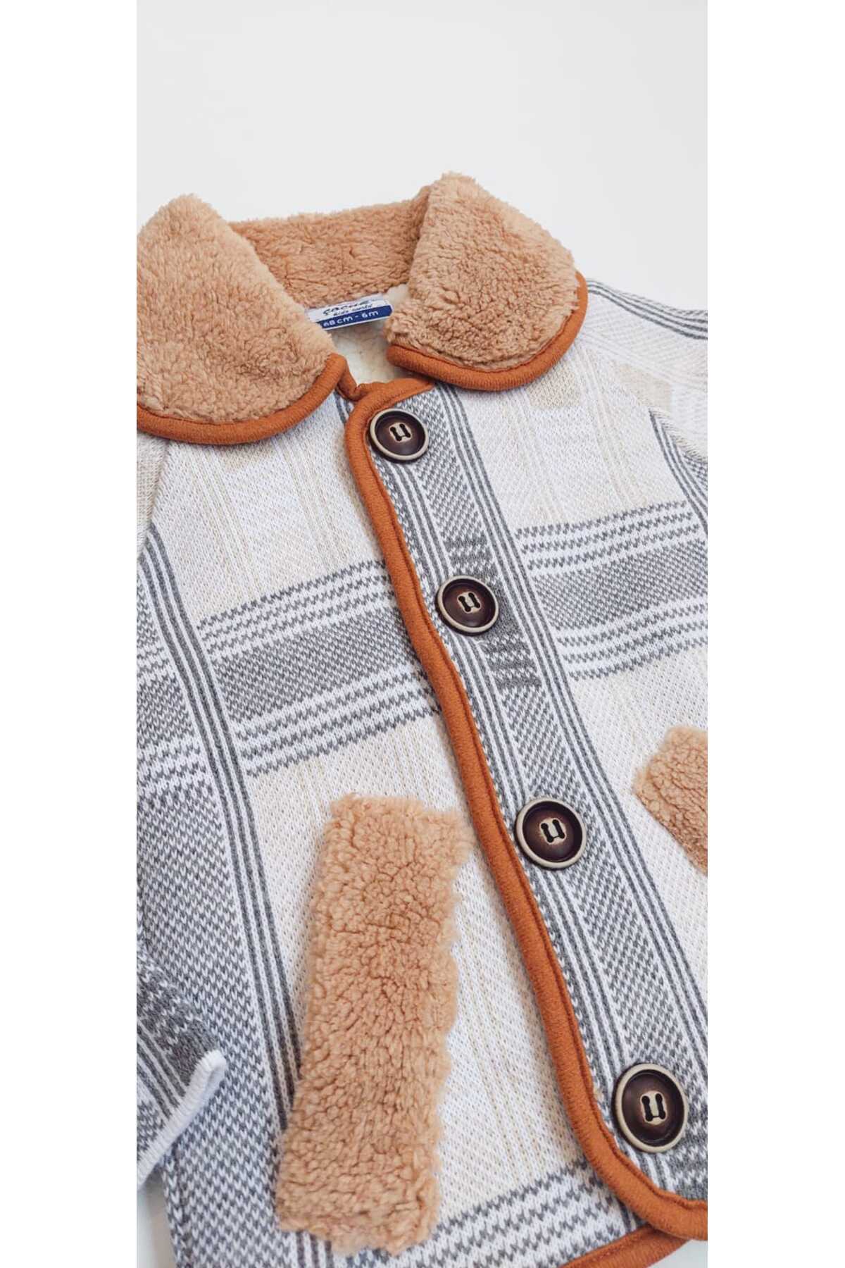 a baby Peluş Astarlı Ekose Desen Hırka fotoğrafı 2 (önizleme)