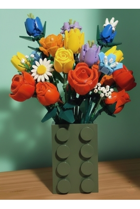 Mutlu Tasarım Lego Çiçekleri İle Uyumlu Vazo Hediyelik Vazo Saksı (Çiçekler D...