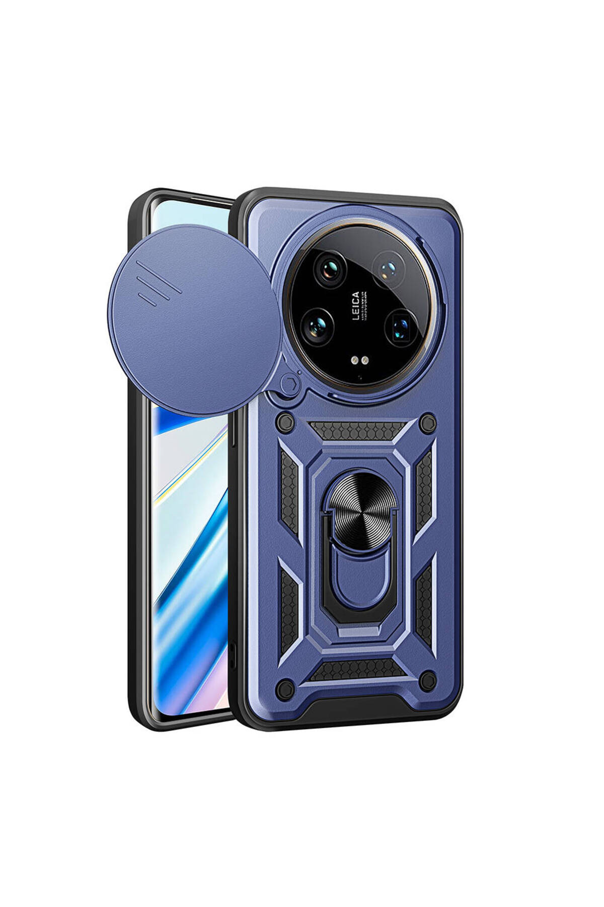 Mi 14 Ultra Kılıf Magnetik Standlı Kamera Korumalı GZST Sürgülü Vega Kapak - Mavi