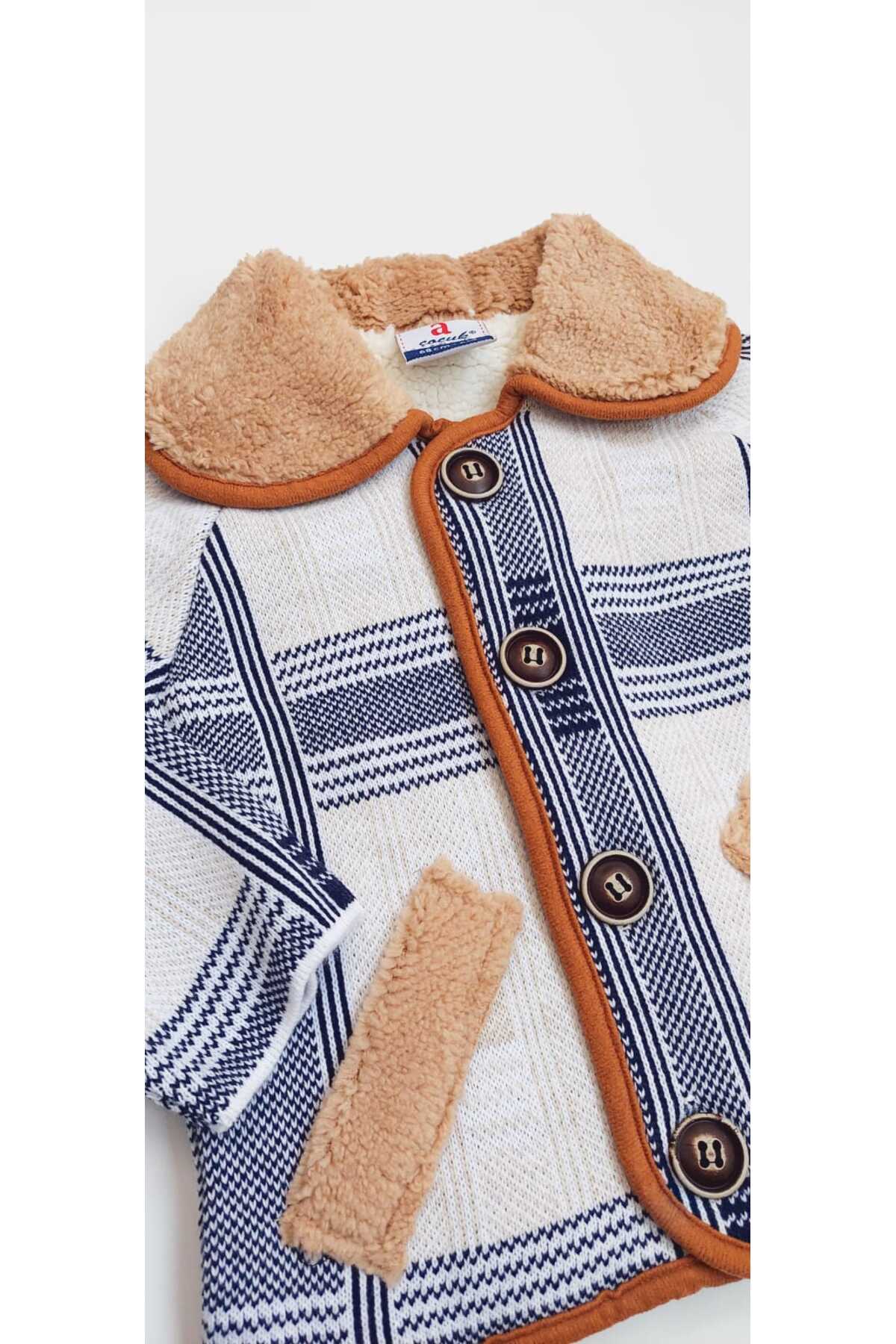 a baby Peluş Astarlı Ekose Desen Hırka fotoğrafı 2 (önizleme)