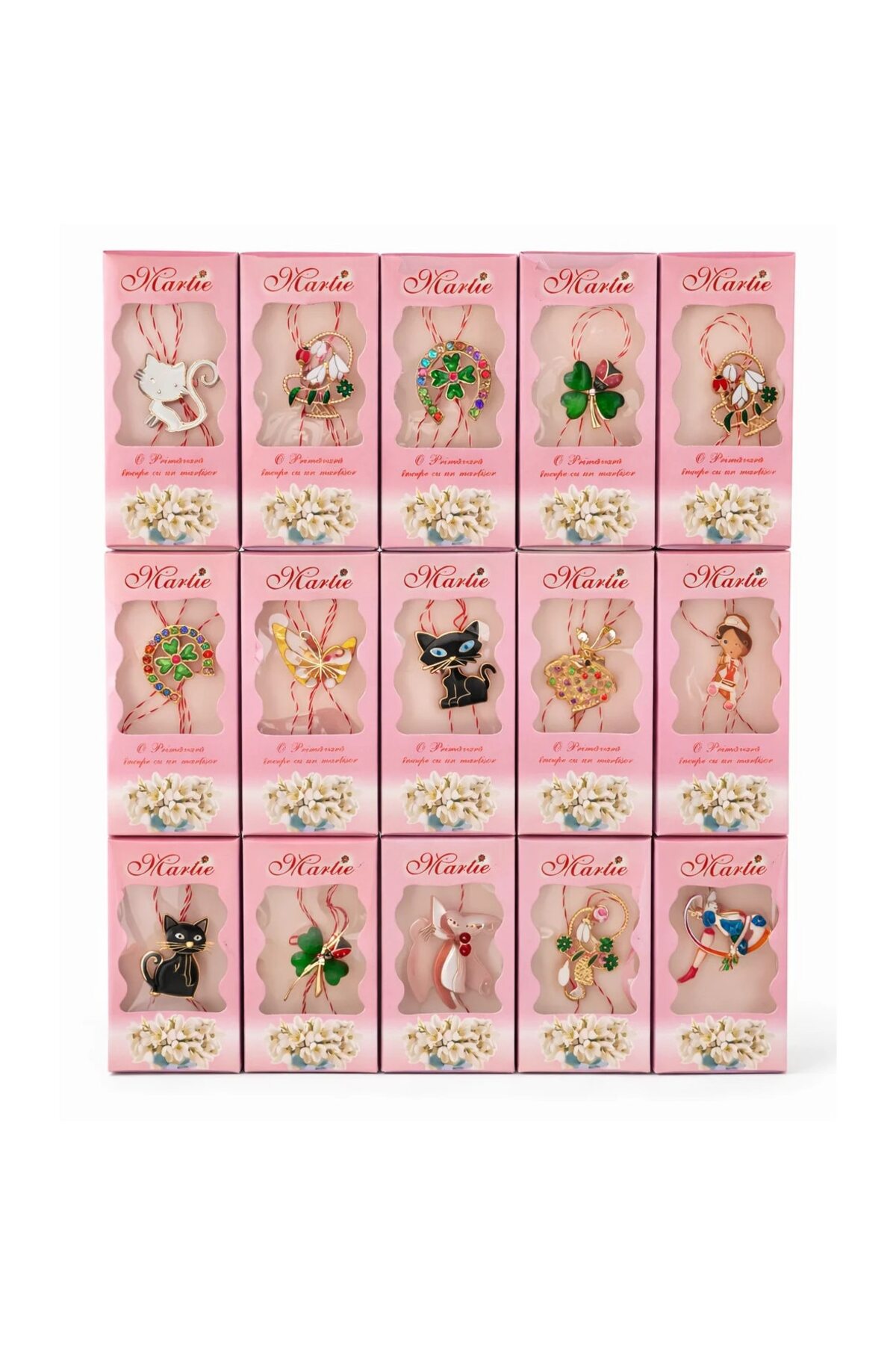 Casa Shop Set de 30 de broșe metalice cu mărțișor în cutie specială cu mesaj,...