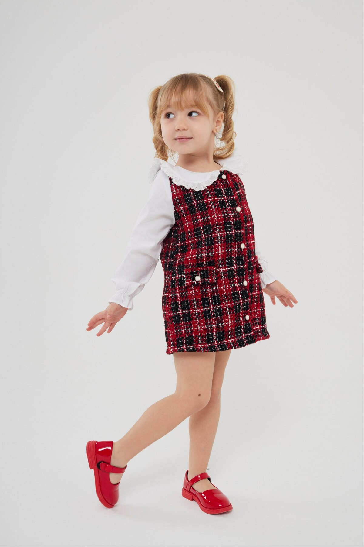 noliva bebek ve çocuk Kız Çocuk Şık Ekose Jile Elbise – Özel Gün Kombini fotoğrafı 3 (önizleme)