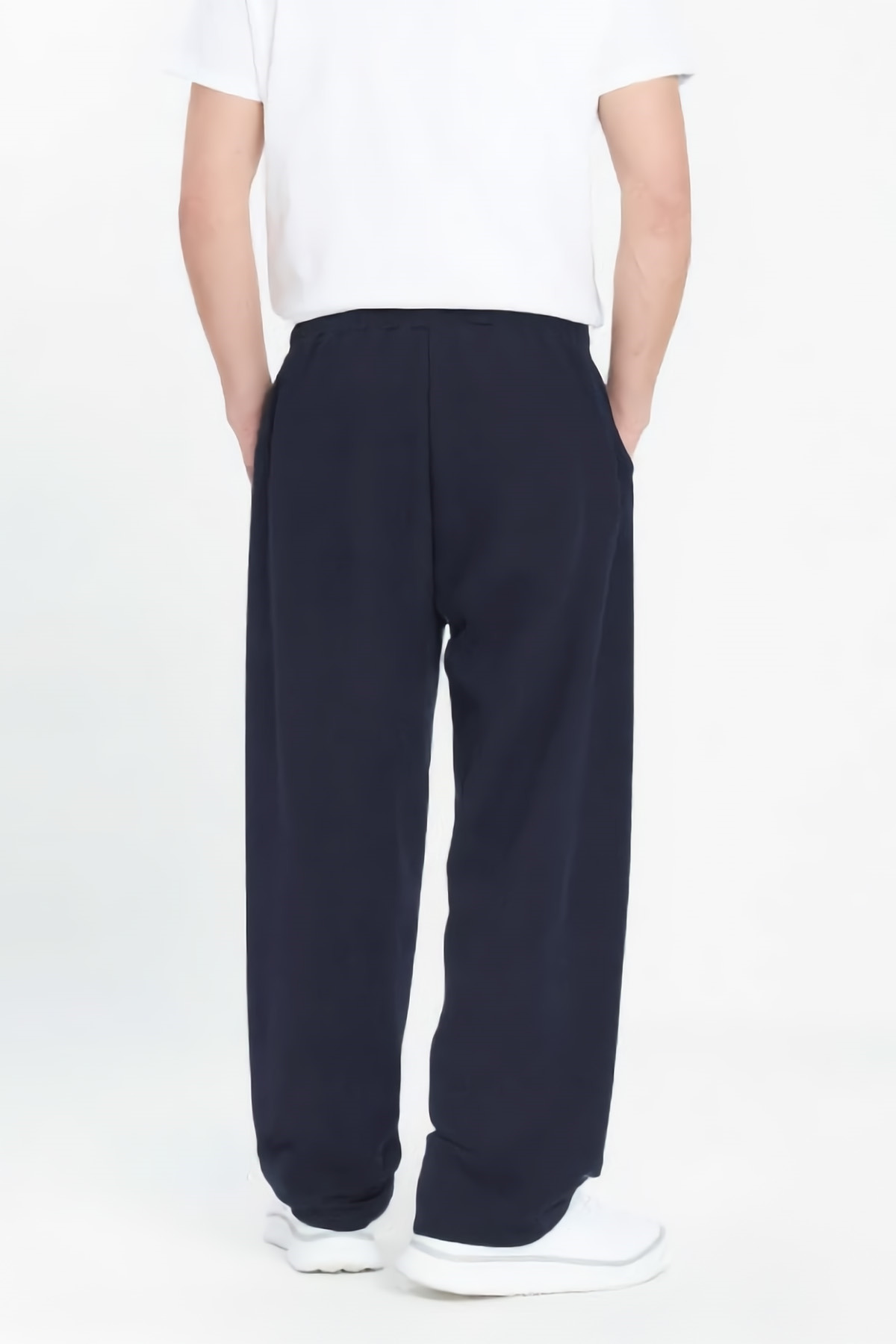 Tudors  Erkek Lacivert Pamuklu Baggy Fit Rahat Kesim Beli Bağcıklı Yan Cepli Örme Eşofman Altı - Görsel 3