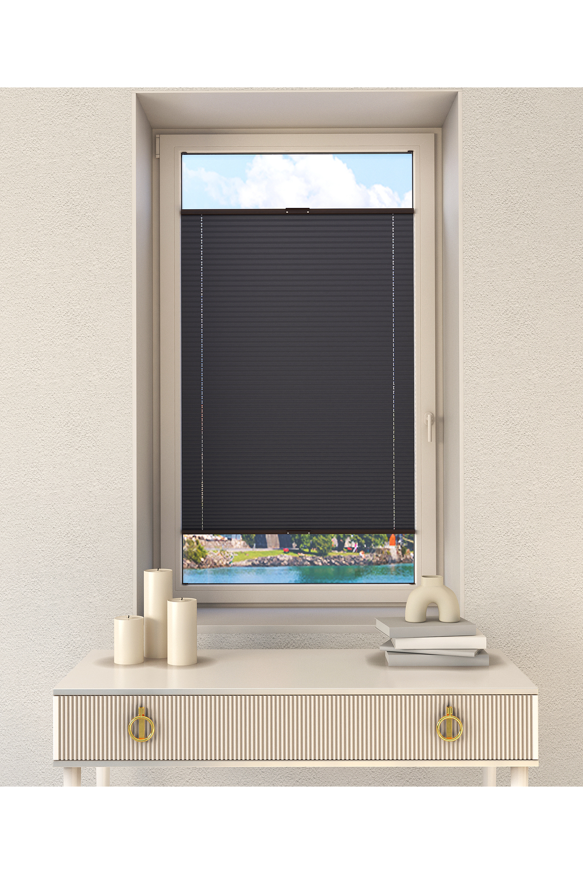 Anthracite Pleated Folding Glass Balcony Curtain - Office Curtain - Living Room Curtain 39