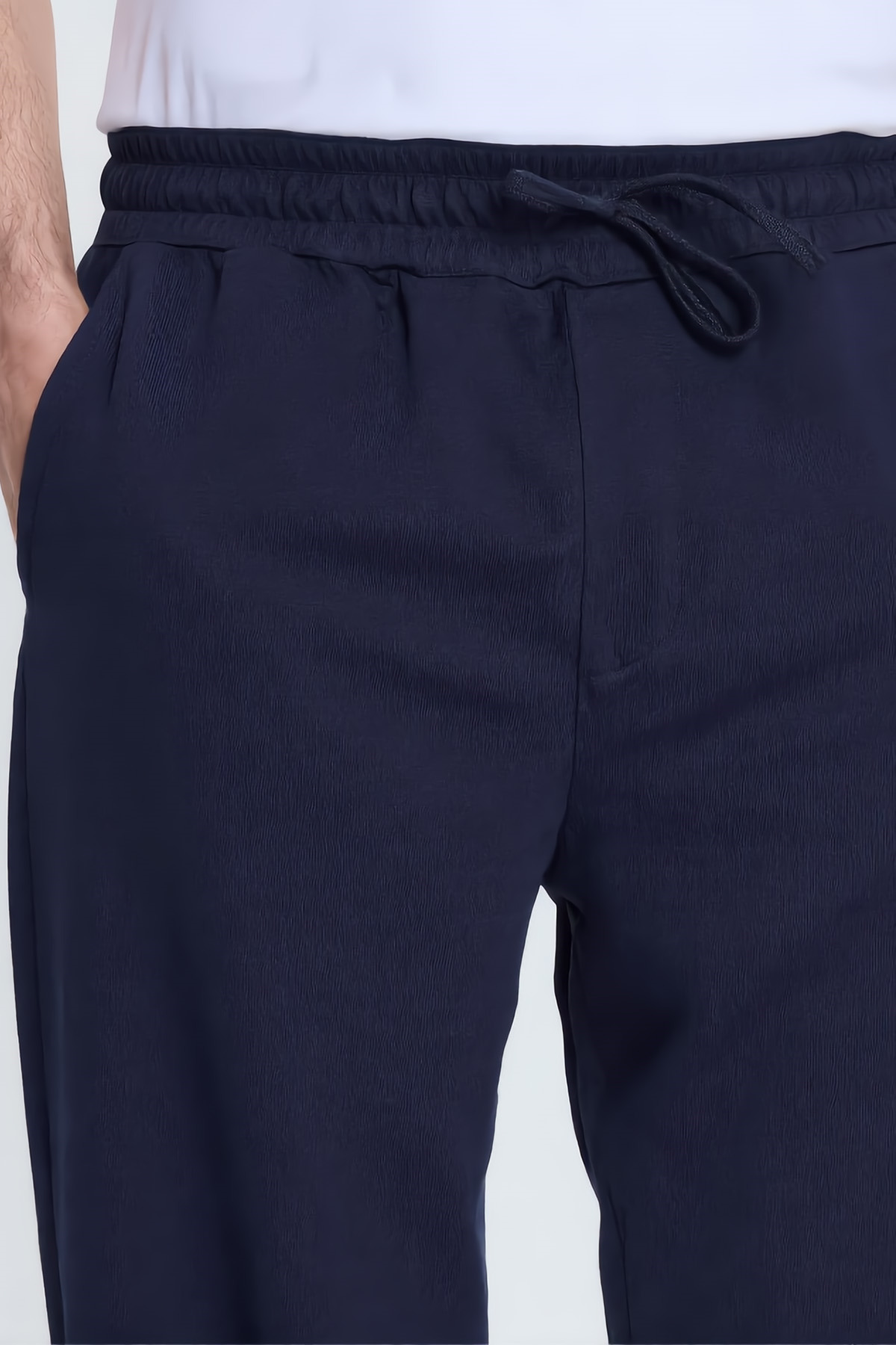 Tudors  Erkek Lacivert Pamuklu Baggy Fit Rahat Kesim Beli Bağcıklı Yan Cepli Örme Eşofman Altı - Görsel 2