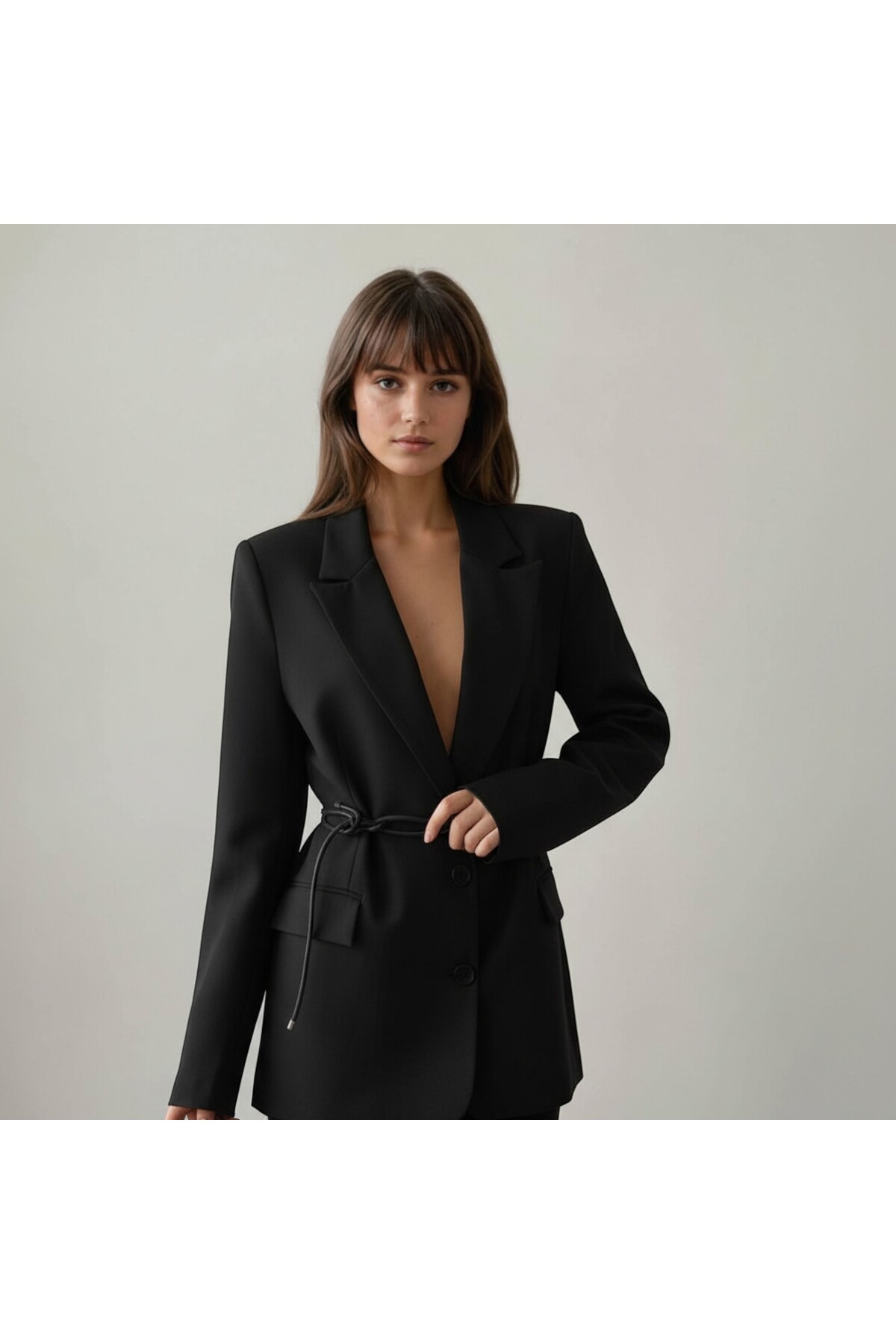Women's Belt Detailed Lined Blazer Jacket