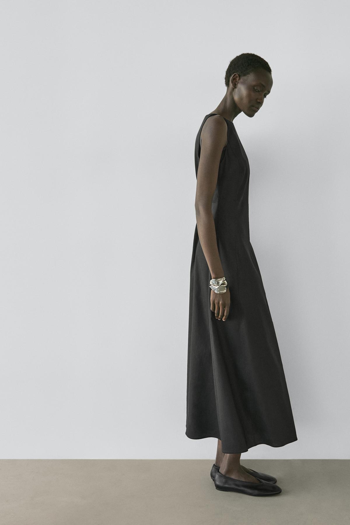 Massimo Dutti  Keten karışımlı dökümlü uzun elbise - Görsel 2