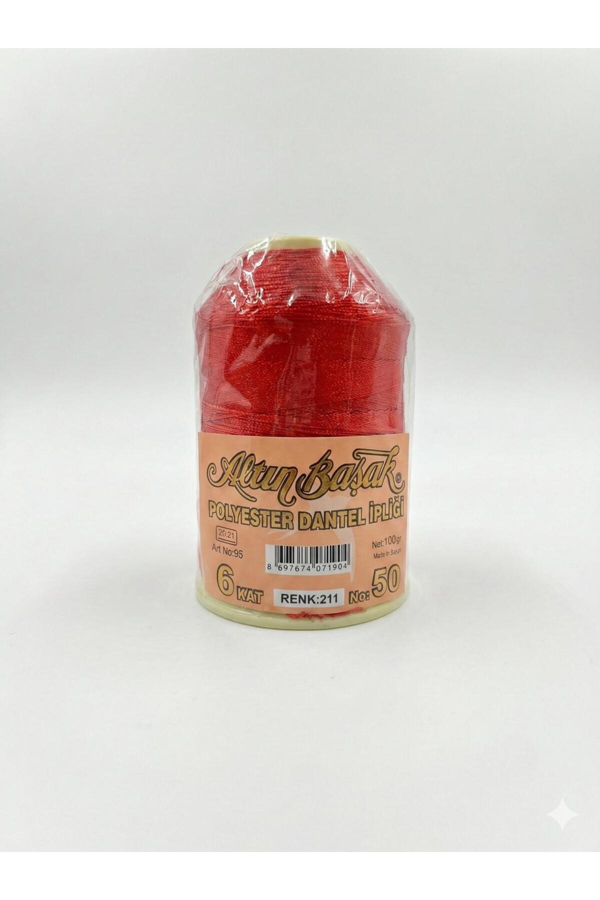 Golden Spike Polyester Lace Yarn 6 layers 100 Gr NO:50 COLOR NO:211-Red