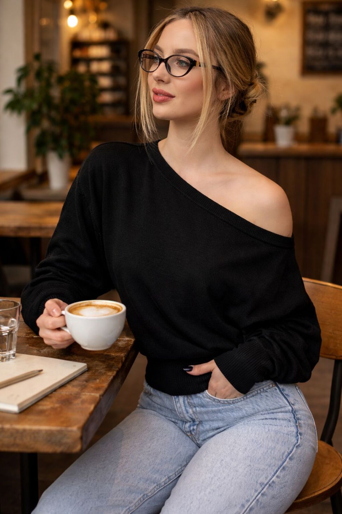 STF MODA  Kadın Popüler Asimetrik Kayık Yaka Triko Kazak - Görsel 3