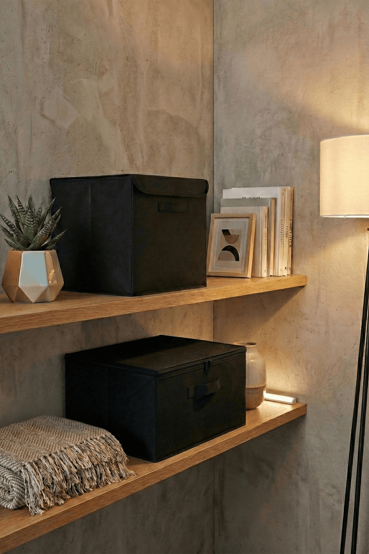 Advantage Pack of 2 Boxes with Lids and Supported Black Pile Storage Organizer Set