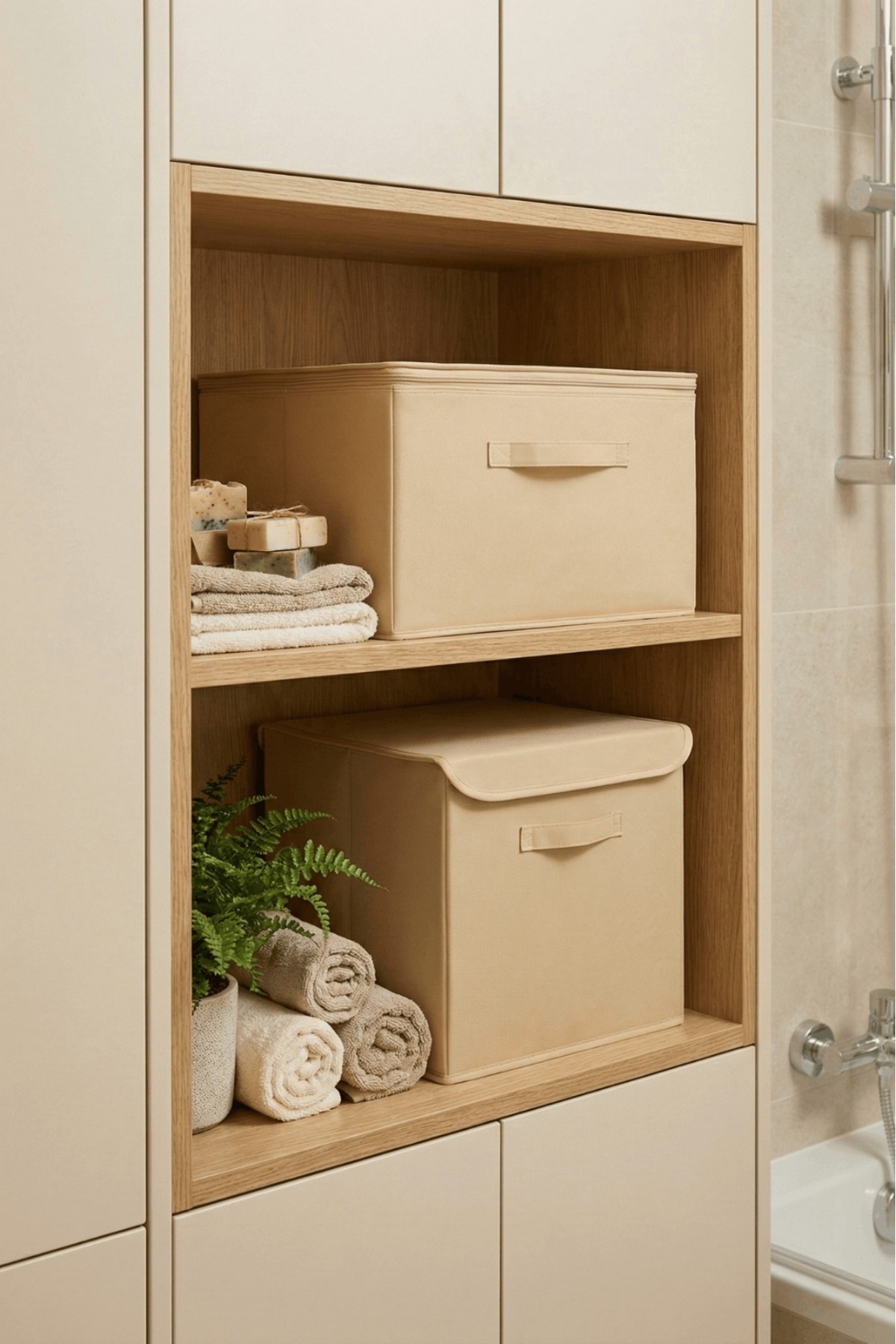 Advantage Pack of 2 Cream Hurch Storage Organizer Set with Lid Box and Support