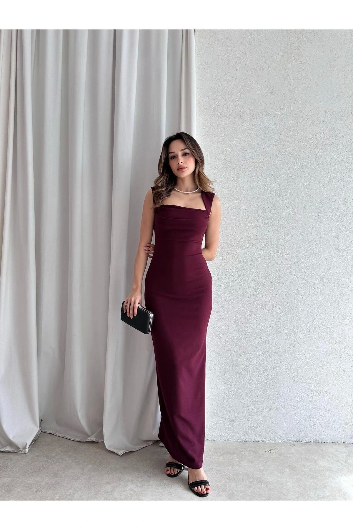 candybia  Kadın Maxi Elbise - Bordo - Görsel 2