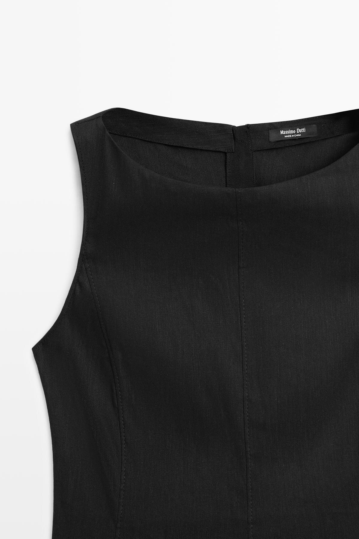 Massimo Dutti  Keten karışımlı dökümlü uzun elbise - Görsel 6