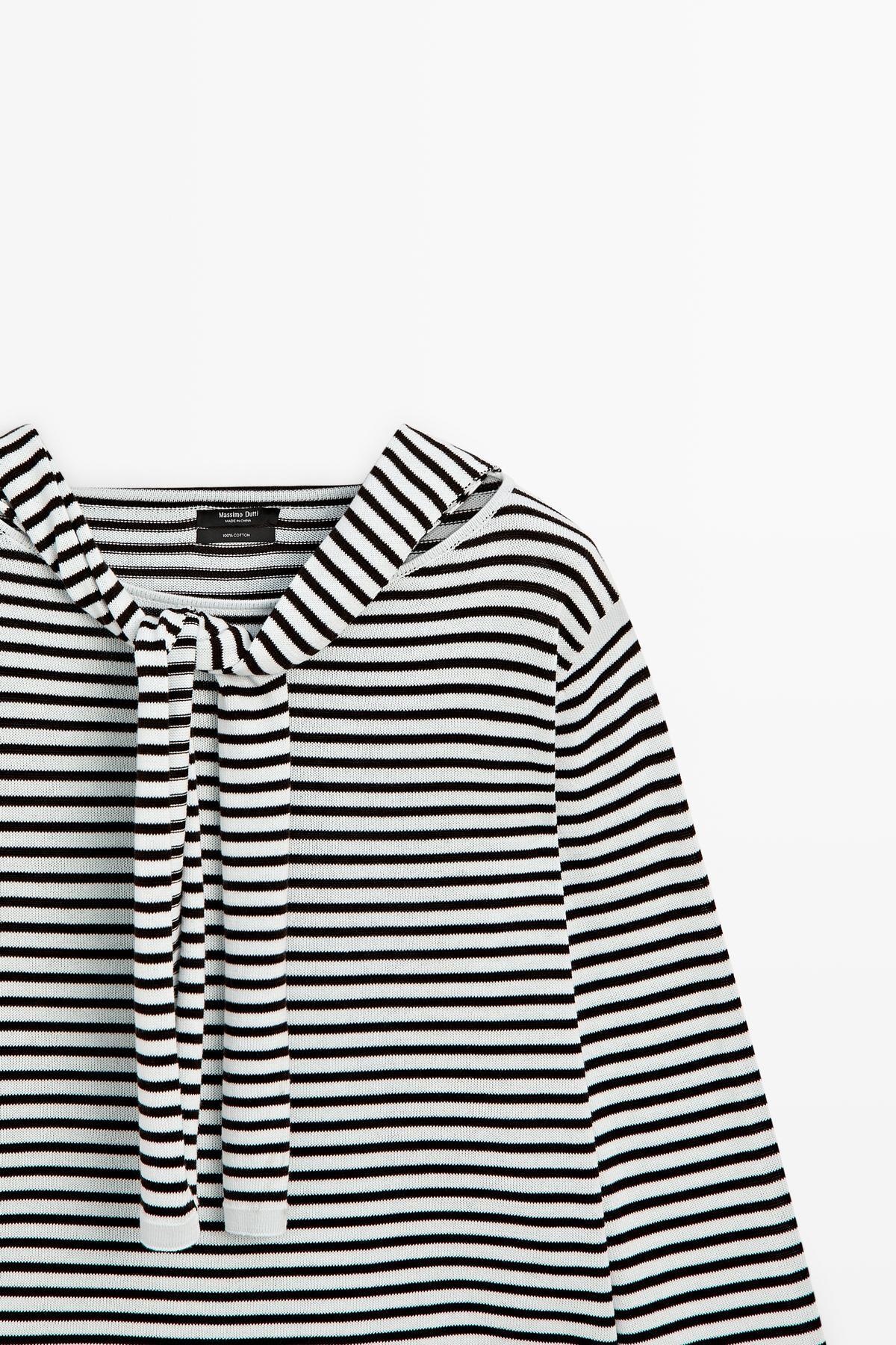 Massimo Dutti  Kolları detaylı çizgili triko kazak - Görsel 6