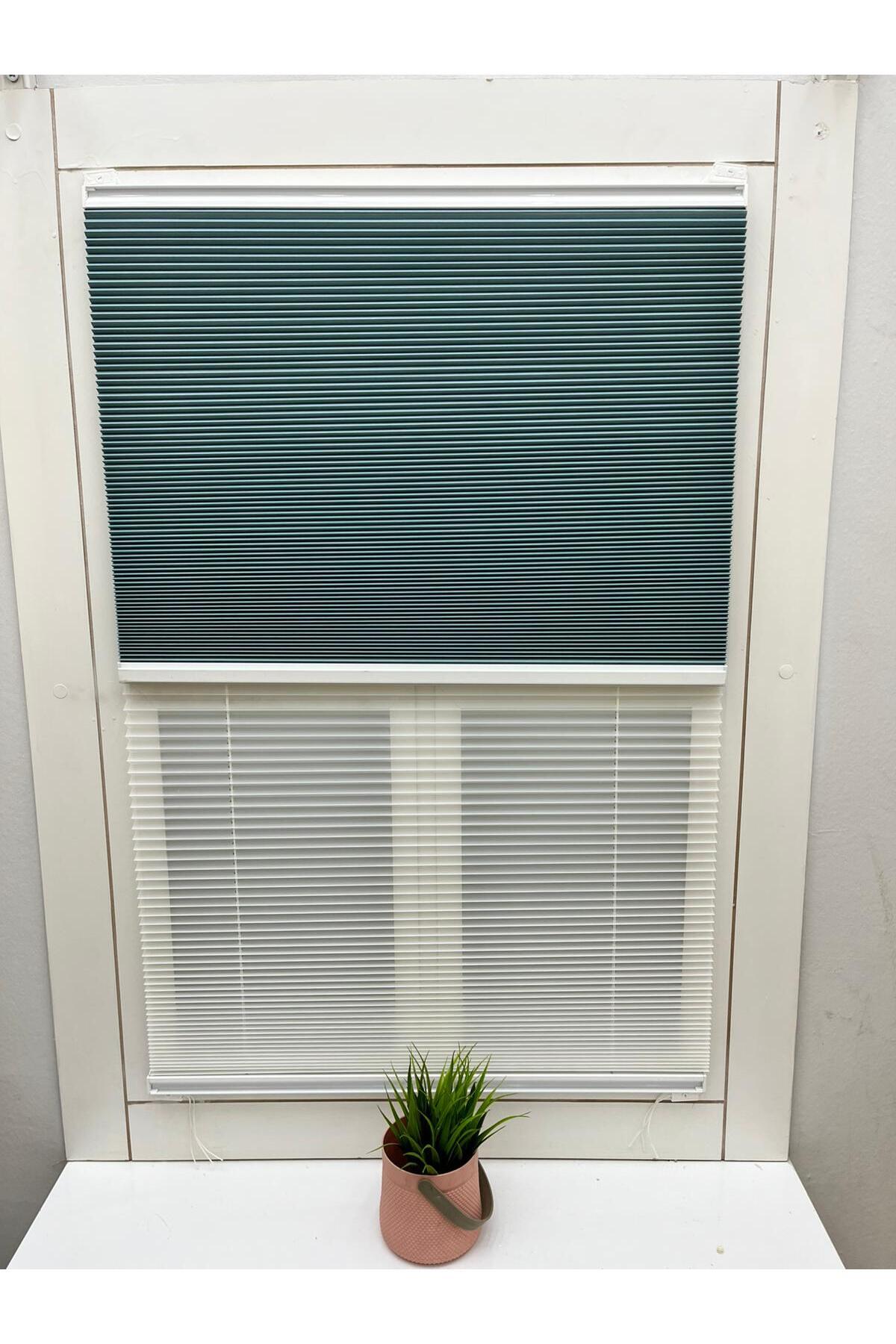 Honeycomb (HONEYCOMB) Double System Night-Day 100% Blackout And Heat Insulated Pleated Curtain -Turquoise