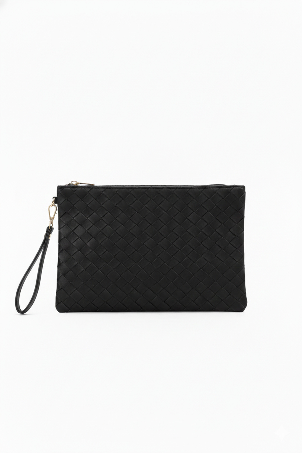 Bagfoni Siyah Örgü Desenli El Askılı Portföy Clutch Çanta 25x19 Cm