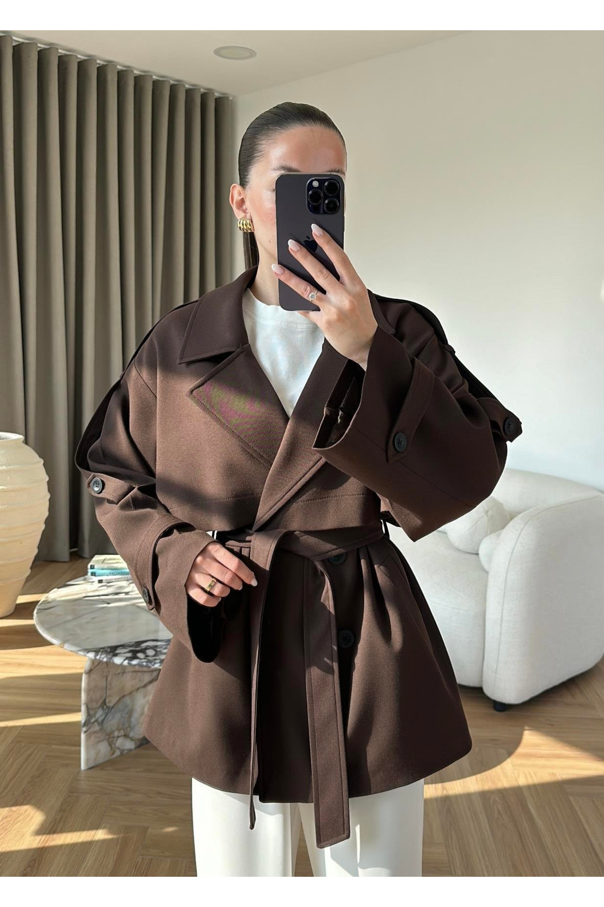 My Blog Kahverengi Oversize Düşük Omuz Kısa Trenç - 9580