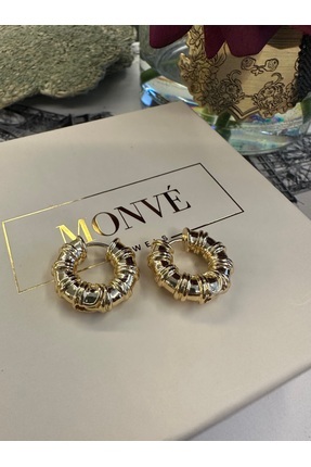 MONVEJEWELS 14 Ayar Kuyumcu İşçiliği Modern Halka Küpe