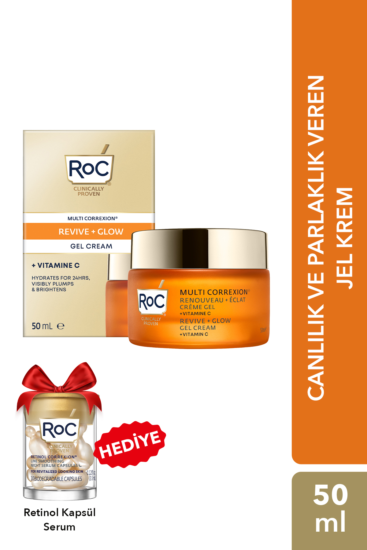 Roc C Vitaminli Cilt Aydınlatıcı Yüz Kremi 50 ml + Kırışıklık Karşıtı Retinol Kapsül Serum Hediyeli — ROC0024
