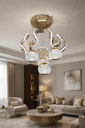 HOMSİ GOLD DAMLA 3 RENK KUMANDALI LEDLİ AVİZE 4 TOPLU