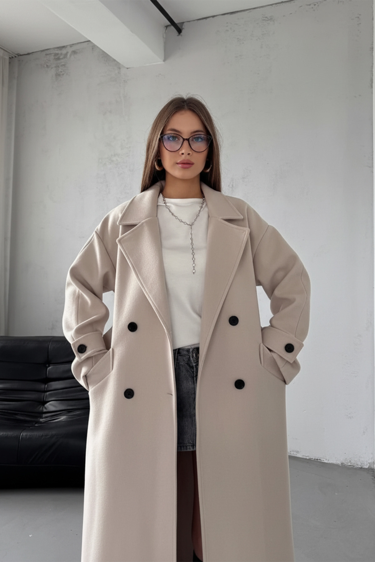 NET OF NOT  Açık Bej Kuşaklı Yeni Sezon Astarlı Premium Kalite Rahat Kalıp Kadın Kaşe Kaban Mont - Görsel 3