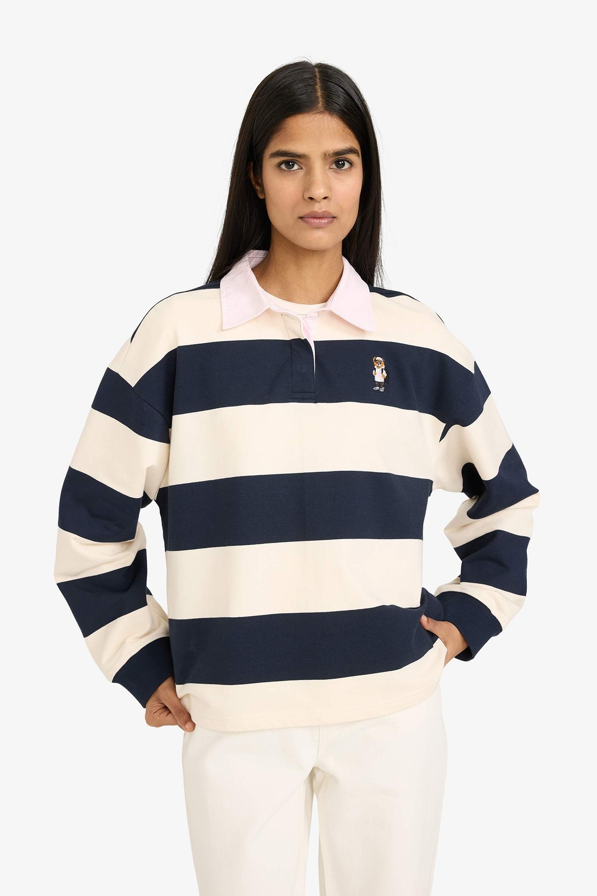 Defacto 100% Cotton Loose Fit Color Block Sweatshirt G8070Ax26Sp