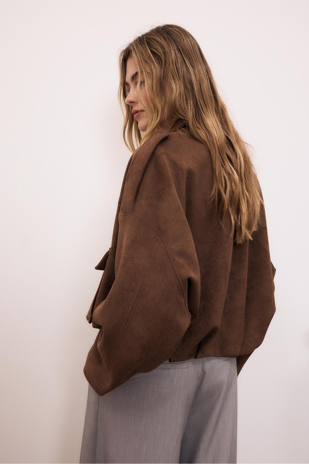 Stradivarius  Suni süet balon ceket - Görsel 5