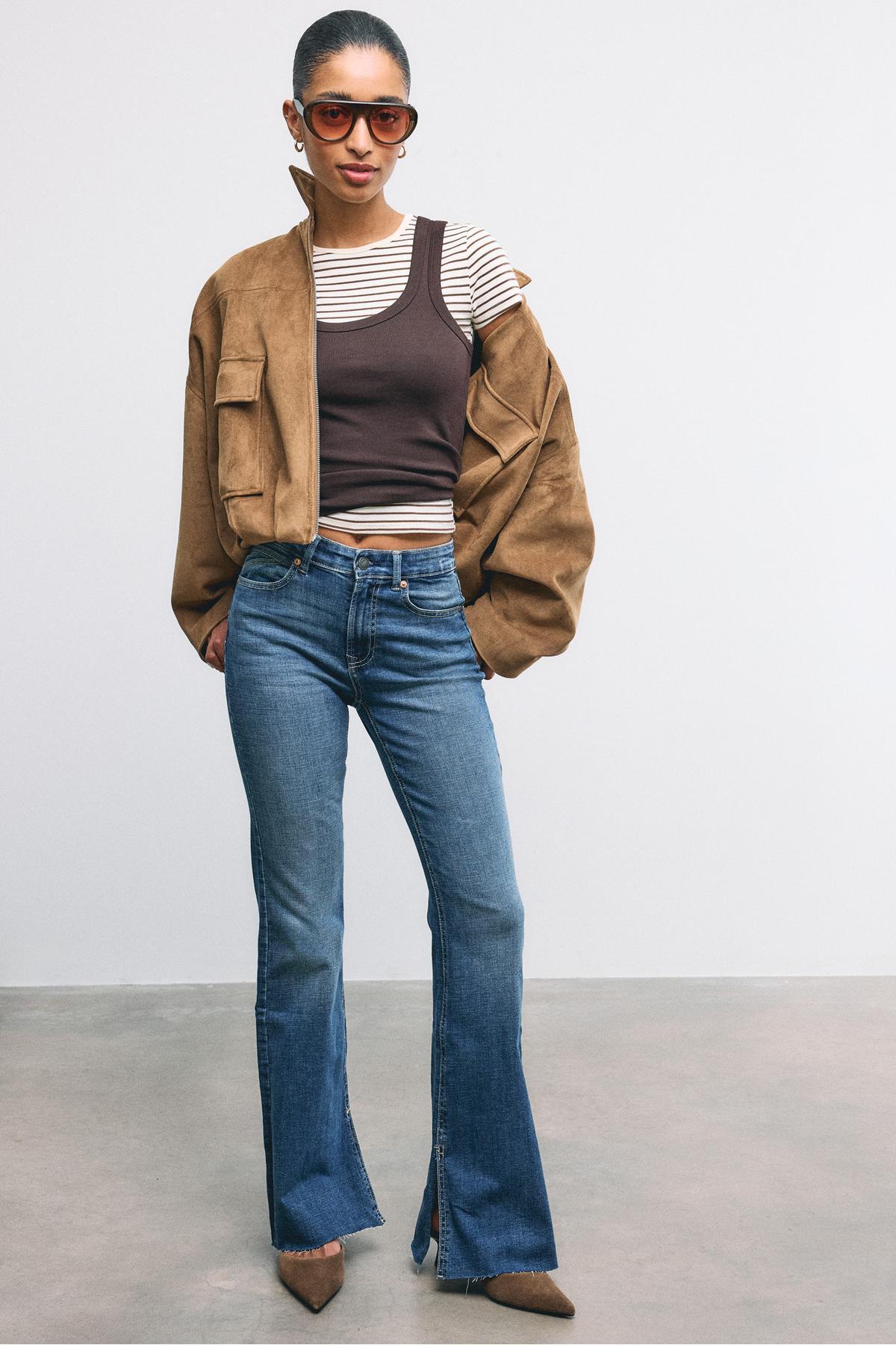 Stradivarius  D74 çan paça yırtmaçlı jean - Görsel 2