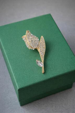 Çeram Çelik Lale Zirkon Broş