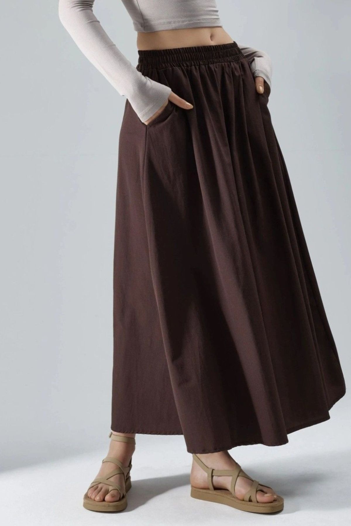 Hiccup  BUSEM Yüksek Bel A Kesim Maxi Etek - Görsel 5