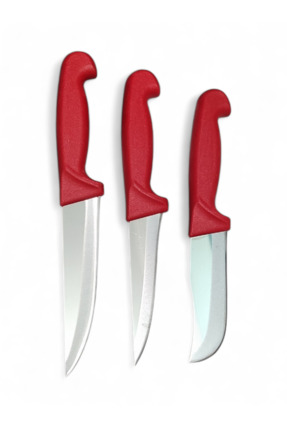 MERTCAN KNİFE 3'lü Mutfak ve Kasap Bıçak Seti - Paslanmaz Çelik Kırmızı Saplı...