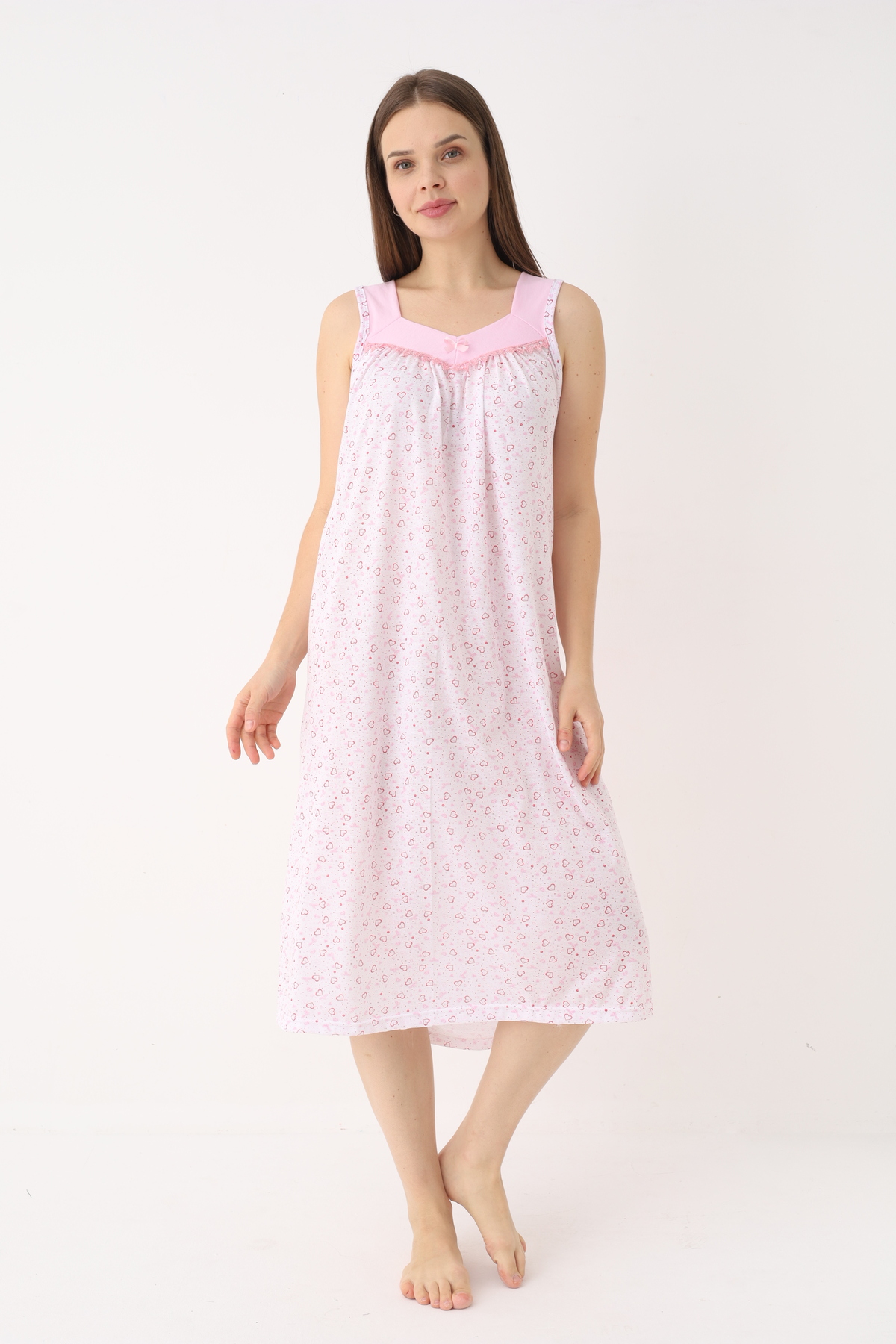 YASAR UNDERWEAR Kadın Pamuklu Askılı Desenli Uzun Gecelik