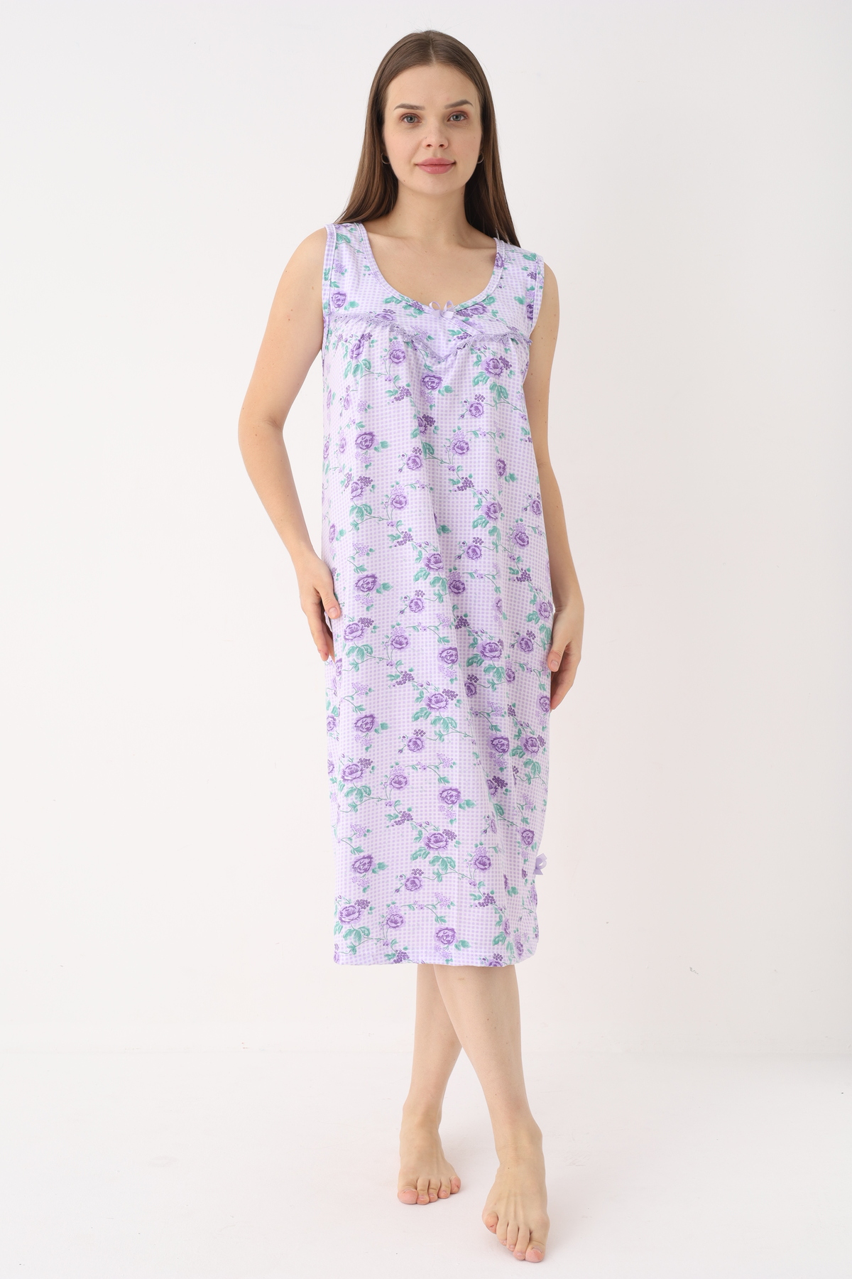 YASAR UNDERWEAR Kadın %100 Pamuk Askılı Çiçek Desenli Rahat Gecelik