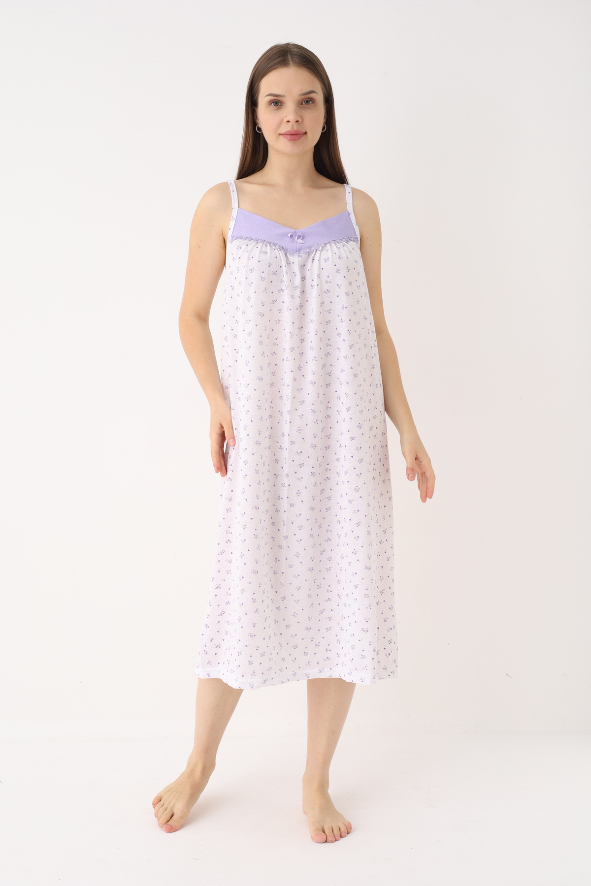 YASAR UNDERWEAR Kadın %100 Pamuk Askılı Gecelik | V Yaka, Çiçek Desenli, Rahat Kalıp