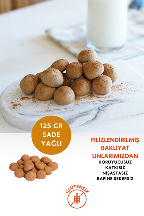 Mikro Herküller Glutensiz Rafine Şekersiz Tarçınlı Öpücük Kurabiyesi 125 gr/F...