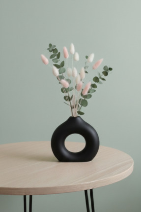 Konuk Decor Siyah Donut Vazo Dekoratif Seramik Görünümlü