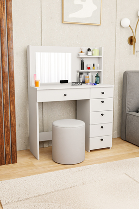 BAGAX Aynalı Dolaplı Makyaj Masası, Çok Çekmeceli & Raflı, Geniş Depolama Alanlı