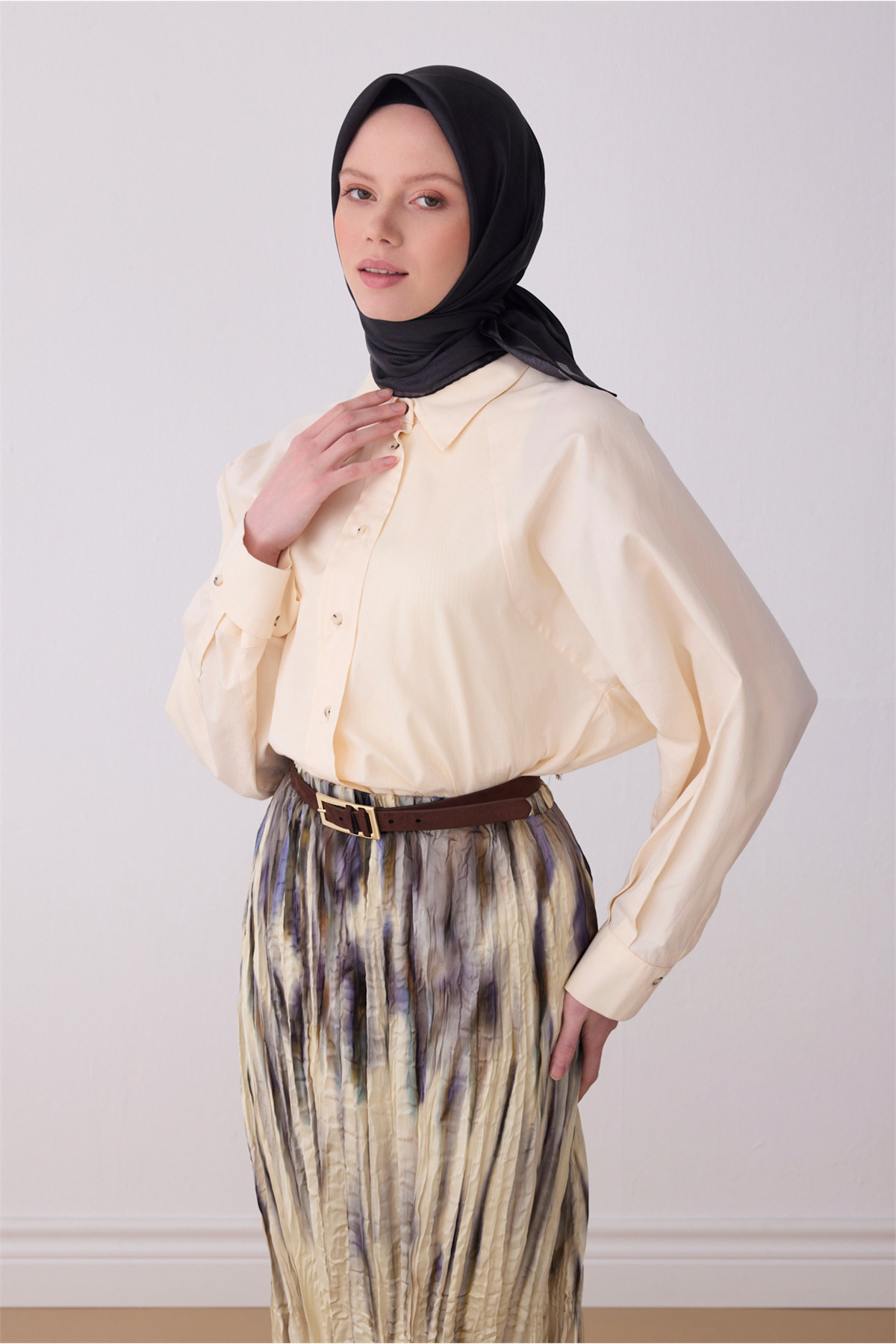 Siyah Klasik Desen %100 Twill İpek Eşarp 4305 - 50