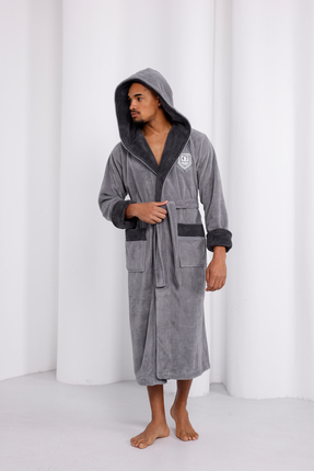 Massimo Monelli ERKEK TRIGA BAMBU UZUN KAPSONLU BORNOZ-SABAHLIK- Yumusak Dokulu