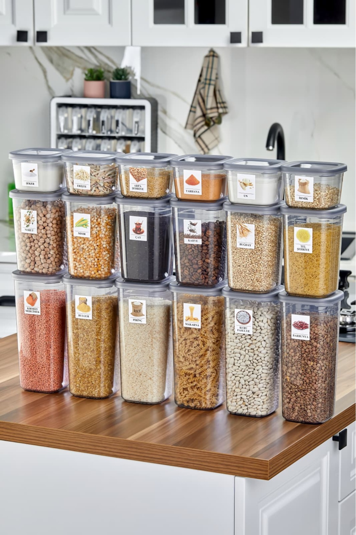 icone life 18-Piece Anthracite Food & Grain Storage Container Set |   3 Diffe...